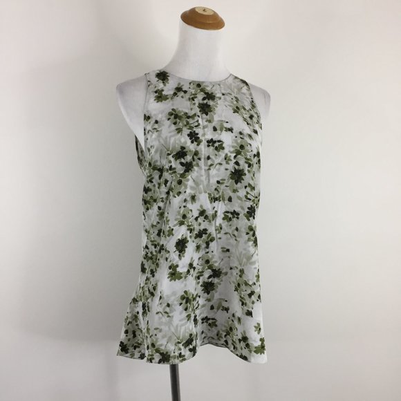 THEORY Gray Green Floral Print KALSTINN Calla 100% Silk High Neck Top - Picture 4 of 10